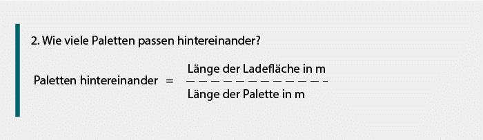 Formel, mit der berechnet werden kann, wie viele Paletten in einen Sprinter hintereinander passen