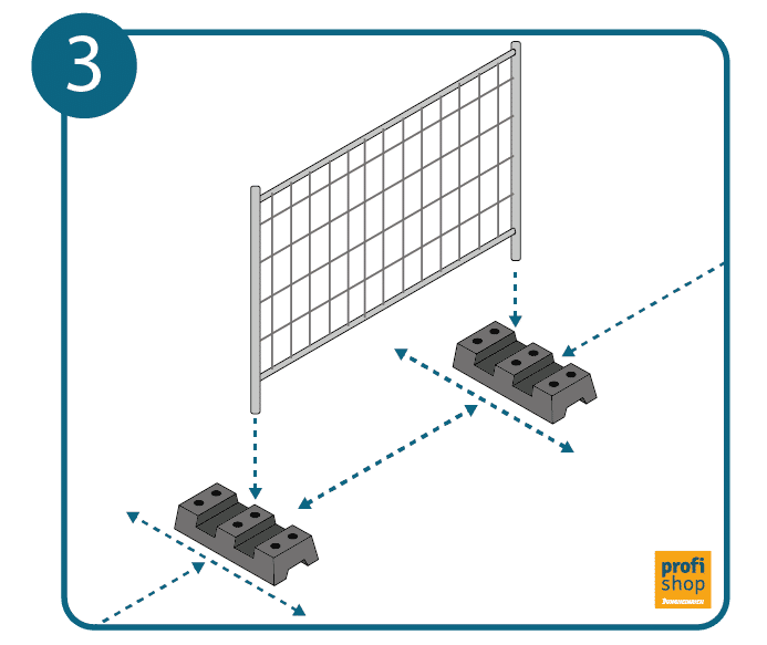 Bauzaun aufstellen Schritt 3: Aufstellen der Bauzaunfüsse