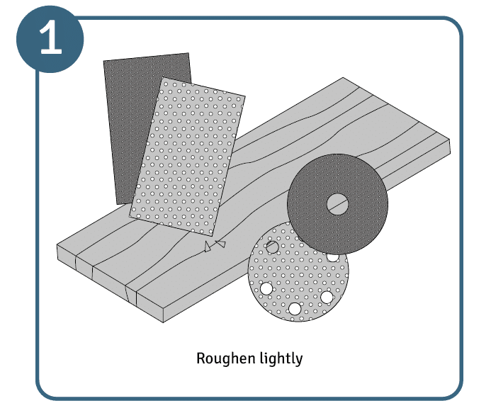 Roughen wood with sandpaper for general maintenance